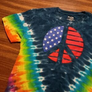 PEACE FLAG TIE DYE T-SHIRT - Kids Large // Hippie retro boho festival tee shirt